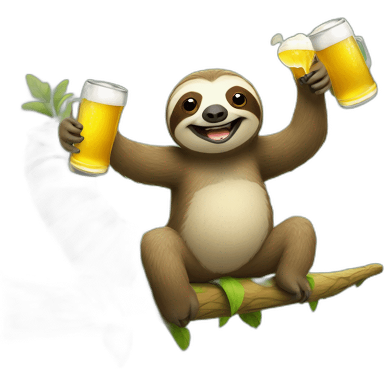 Sloth drinking beer while riding a flying caterpillar emoji