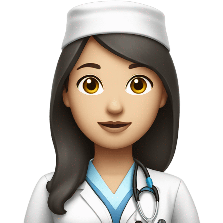 Dark hair woman with white skin and a nursing cap stethoscope and white uniforms emoji