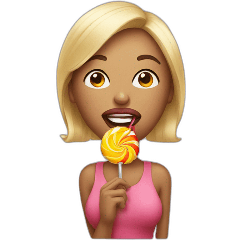 Woman sucking lollipop with tongue out emoji