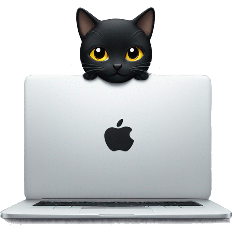 a black starry cat programming on a laptop. emoji