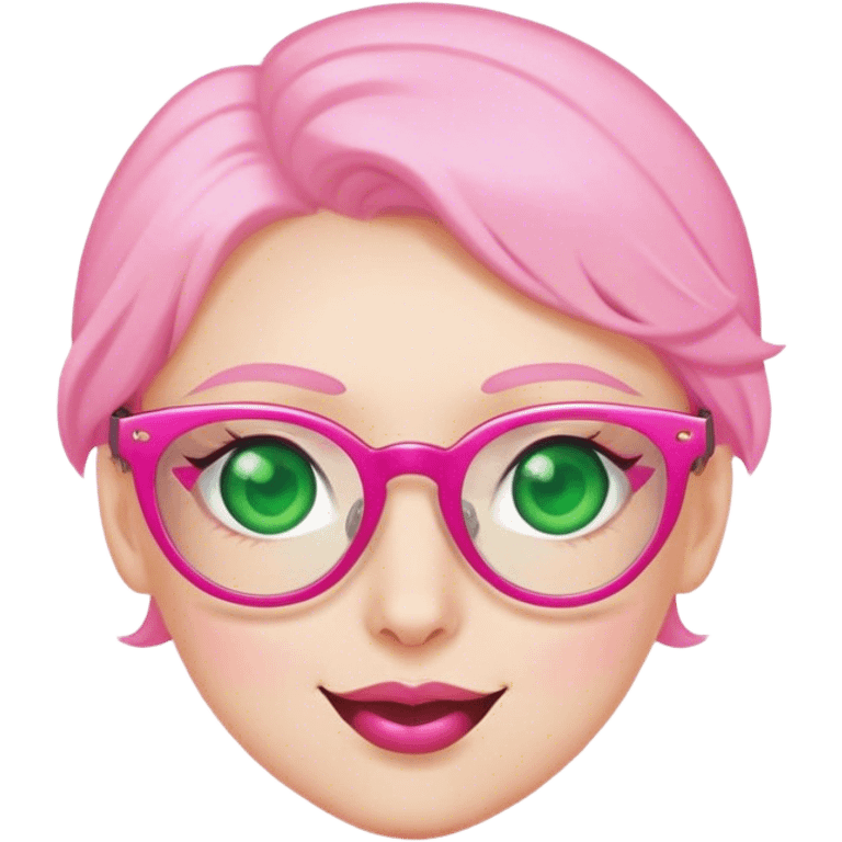 Persona Catira ojos verdes con lentes rosado picando ojo  emoji