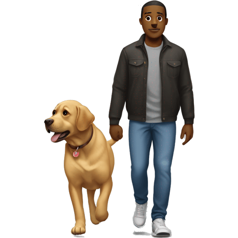 Plump black man walking labrador emoji