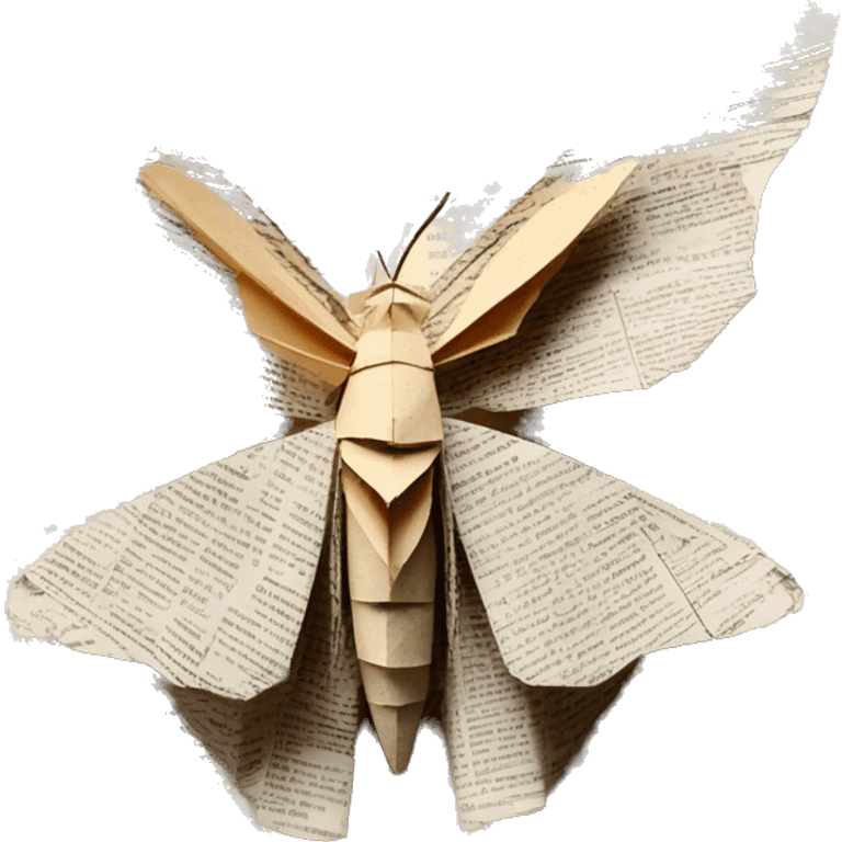 Moth made out of a book, book, newspaper, origami emoji