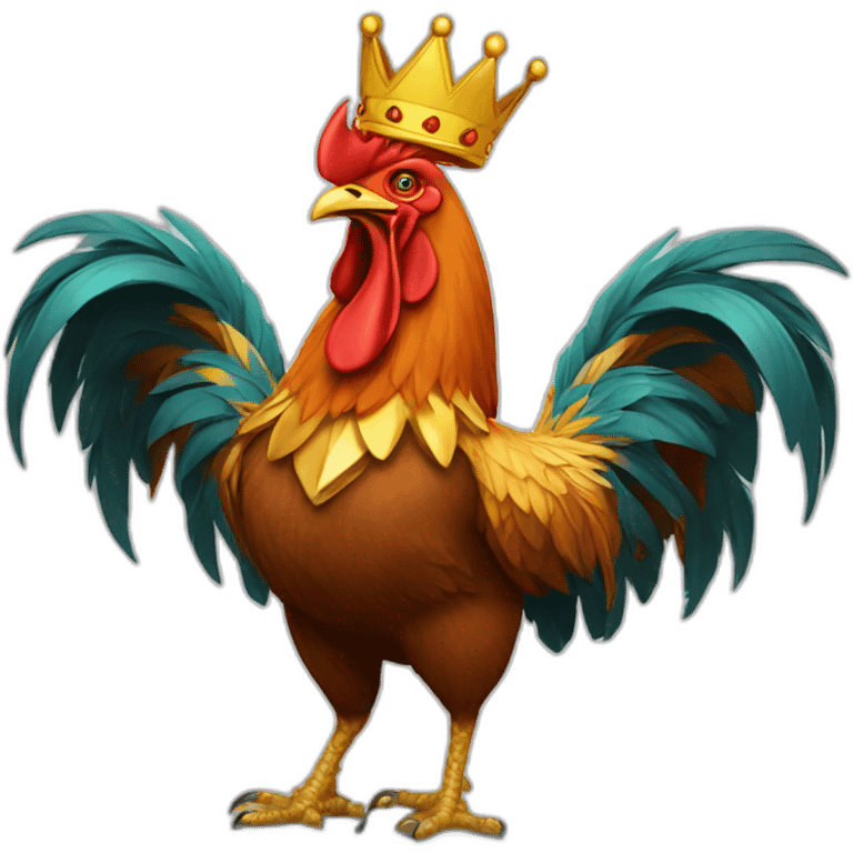 fighting and howling rooster with a crown on its head emoji