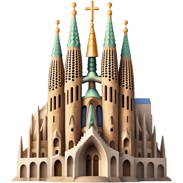 Cinematic Realistic Sagrada Fam√≠lia Landmark Emoji, depicted with the intricate, soaring architecture of the basilica rendered with detailed textures and dramatic, ethereal lighting. emoji