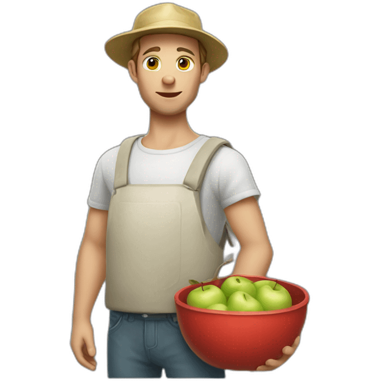 White apple picker with a collecting tank on his chest emoji