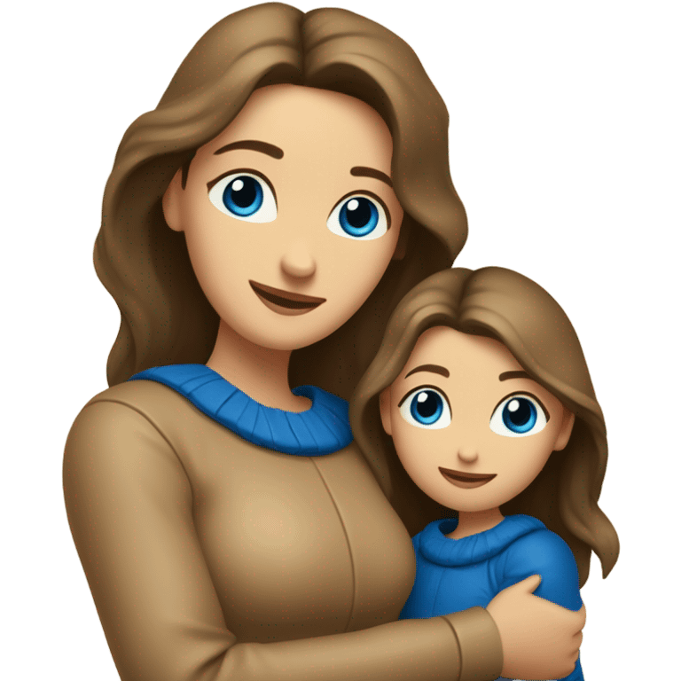 mother and daughter of Slavic appearance blue eyes in leather beige sweaters hugging emoji