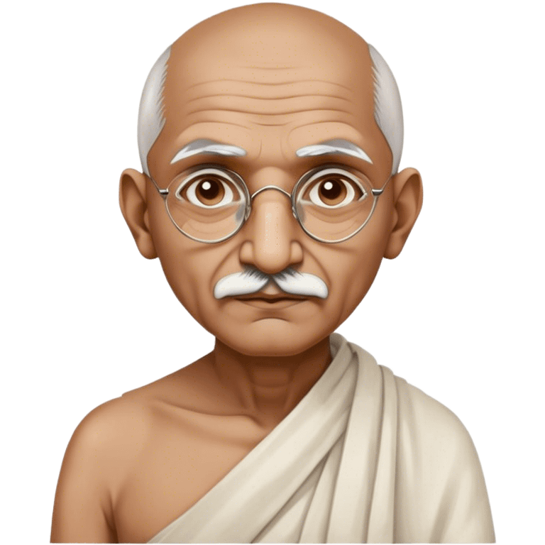 Cinematic Realistic Mahatma Gandhi Portrait Emoji, depicted as a humble, wise leader in simple attire with a serene determined expression, rendered with soft textures and warm natural lighting that captures his peaceful yet resolute spirit. emoji