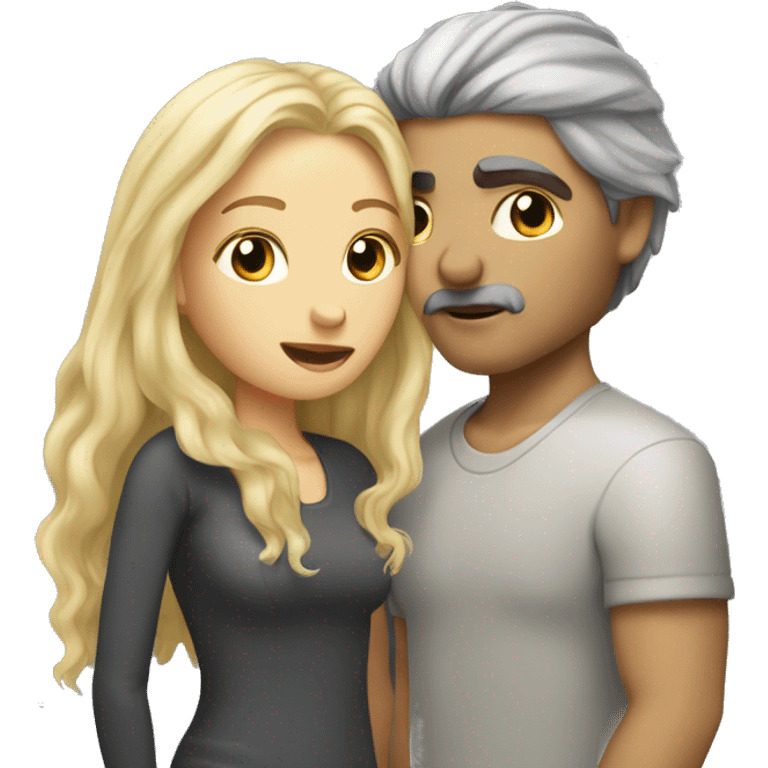 Long blond-hair-woman-and-dark grey-hair-man with no facial hair-kisses emoji