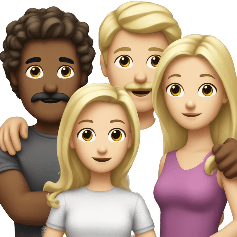 a white family of 5 with a man with a dark moustache , a blonde woman, two brunette girls, and a blonde boy emoji