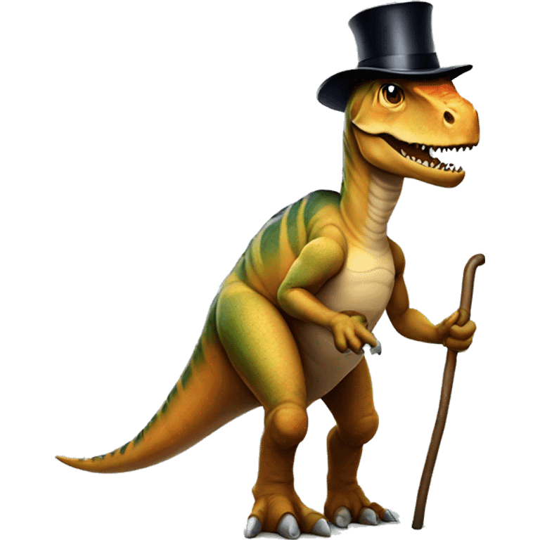 dinosaur moonwalkng with a top hat and a cane emoji