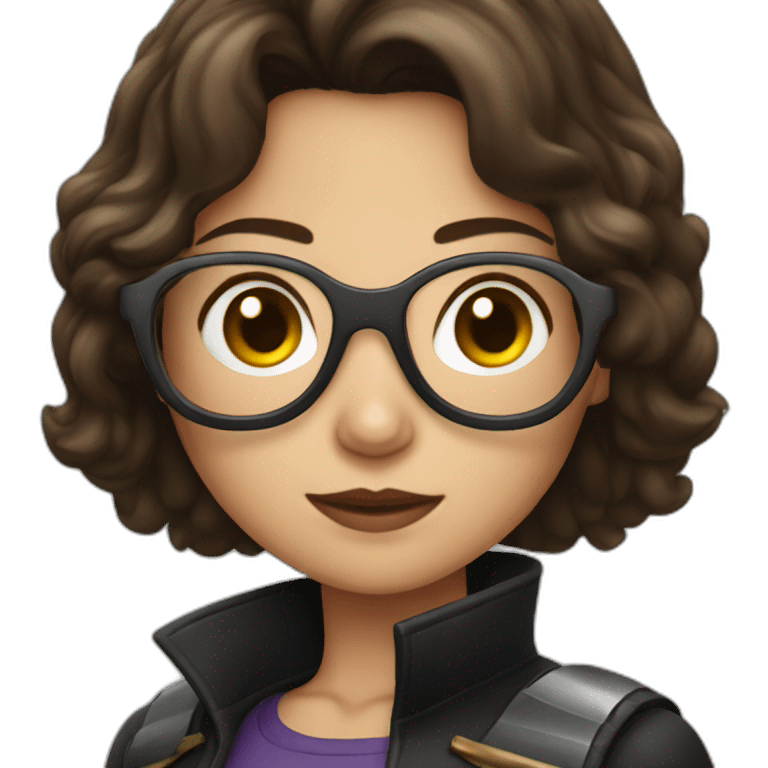 a girl dressed as a brunette avenger with glasses emoji