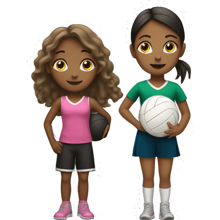 Girl with volleyball and little girl too emoji