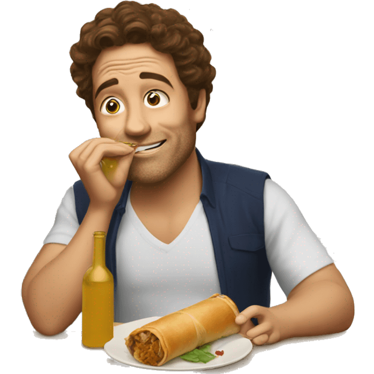 guy brown hair drink wine eating egg roll emoji