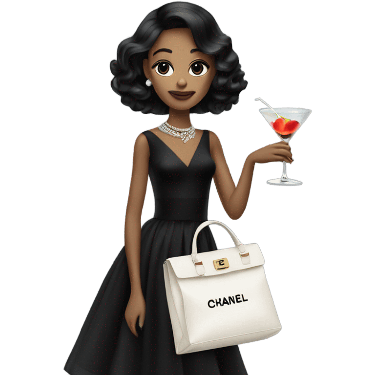 girl in black chanel dress with martini  emoji