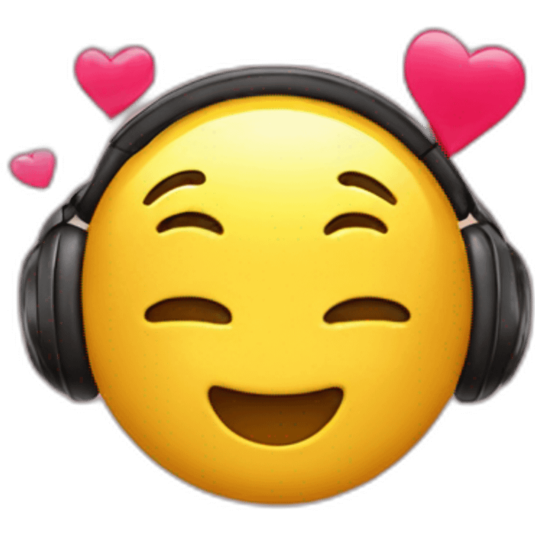 yellow emoji who has hearts in his ears and loves music emoji