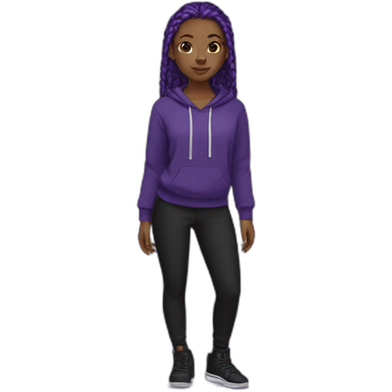 Black girl purple braids black hoodie black pant and black handbag emoji