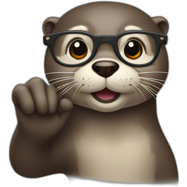 otter with glasses pointing up with his right hand emoji