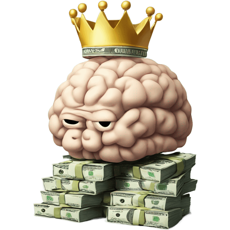 Big Brain wearing a crown on top of stack of cash emoji