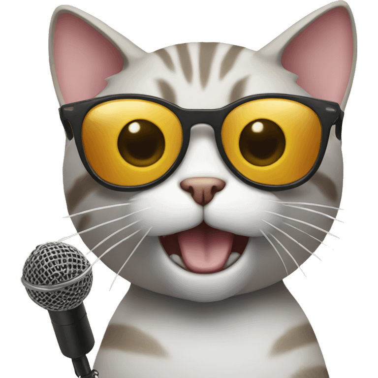 Cat with microphone and Sunglasses emoji