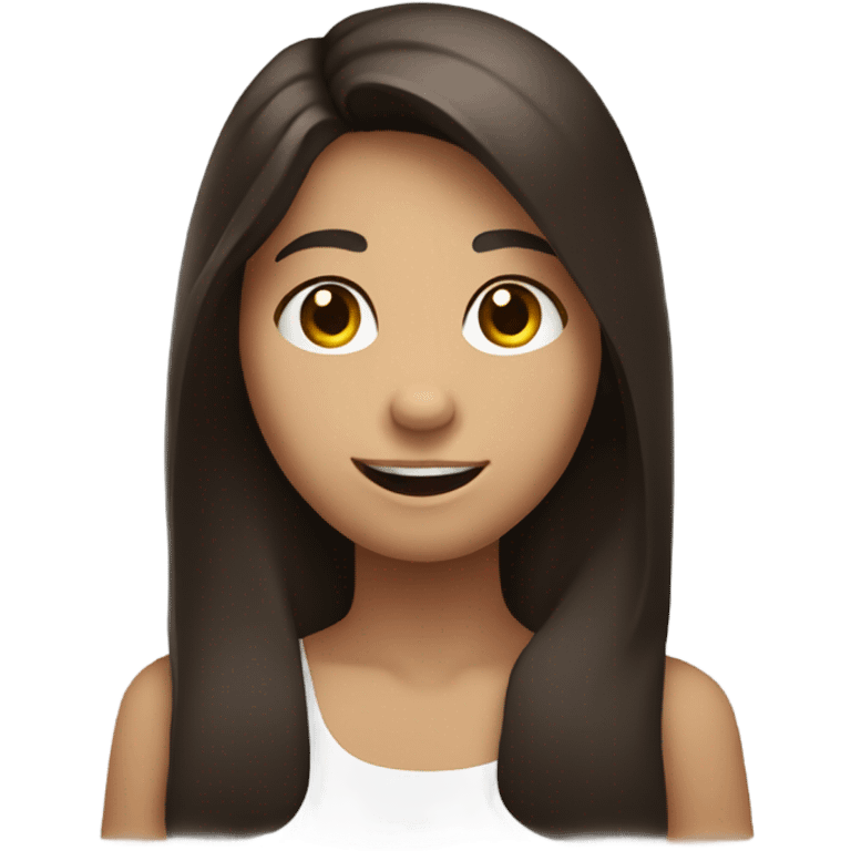 smiling girl with long dark brown hair holding hand up with fingers crossed emoji