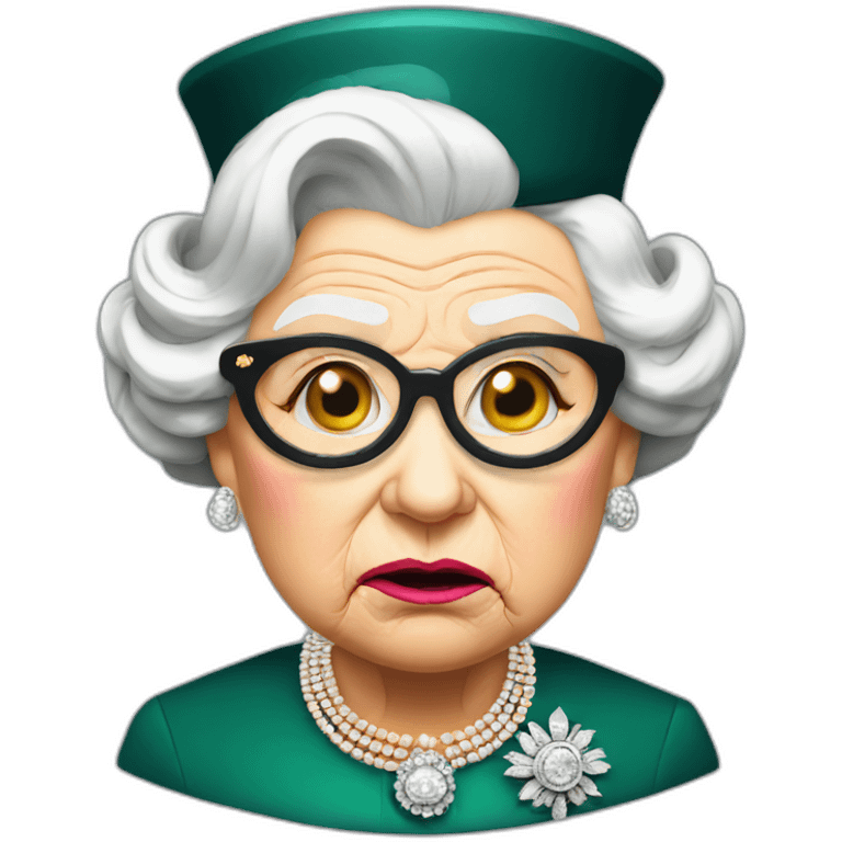 Queen Elizabeth II looking angry with a monocle in one eye emoji