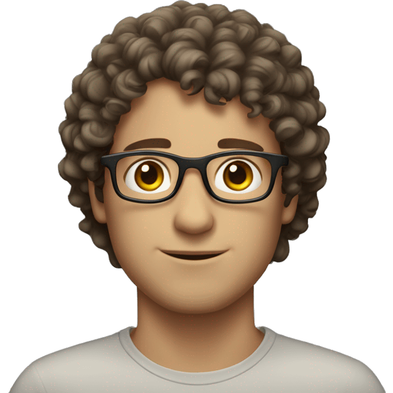 caucasian curly brunette hair, brown eyes, glasses, male emoji