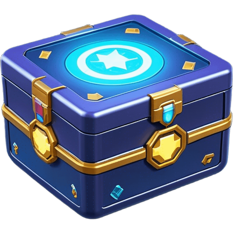 Clash of Clans aesthetic: Cinematic Playful Sci-fi Loot Crate Emoji, rendered in a 3D vector-style similar to standard emojis with minimal shading and bold, simplified shapes. A compact, futuristic storage box with sleek metallic panels and digital accents, softly glowing with a cosmic treasure charm. Simplified yet unmistakably iconic, highly detailed and consistent, glowing with a soft radiant shine and high gloss. Stylized with a touch of intergalactic mystery and a soft glowing outline, capturing the essence of a futuristic reward chest with a friendly, playful allure! emoji