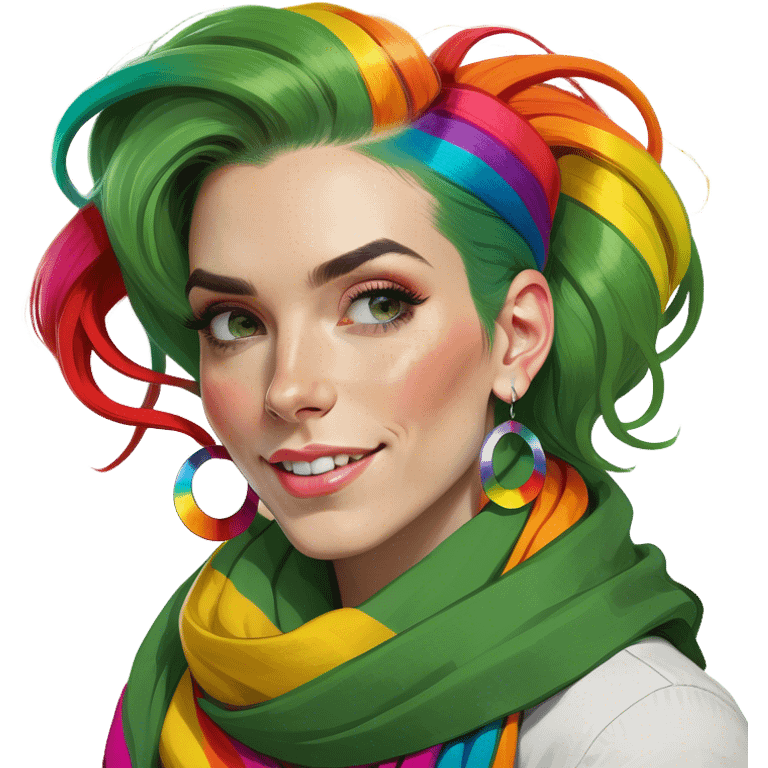 Realistic White woman with rainbow hair emoji