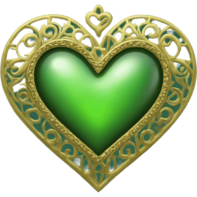 fancy gold filigree green heart emoji