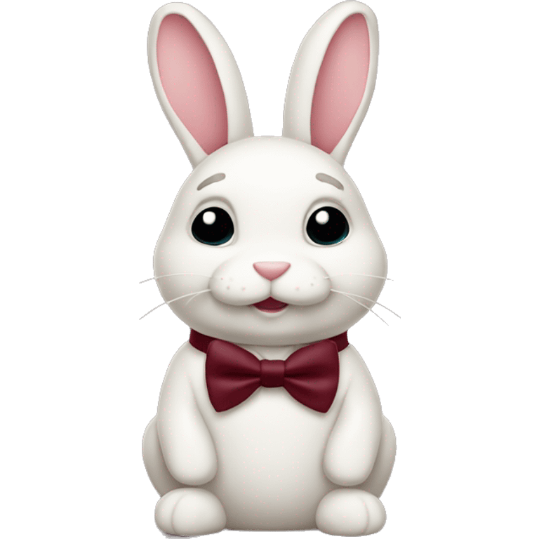 Sitting down. Crème bunny. Burgundy bow tie emoji