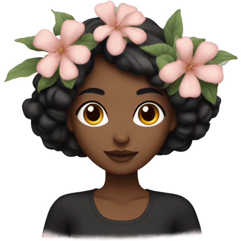 White skin Black haired woman with flowers emoji