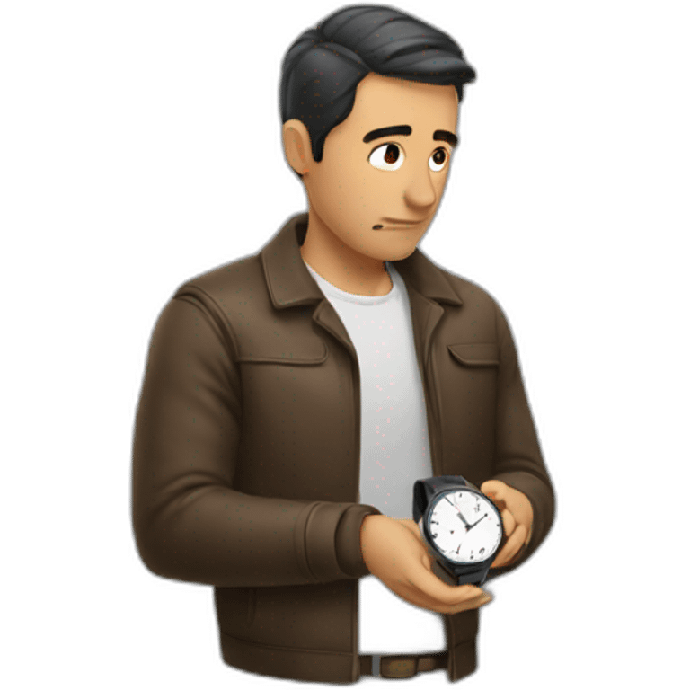 A man looks at a watch emoji