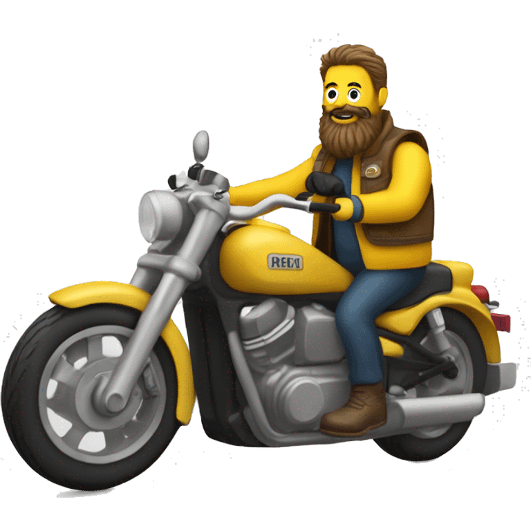 Un homme avec une grande barbe en gilet jaune sur une moto emoji