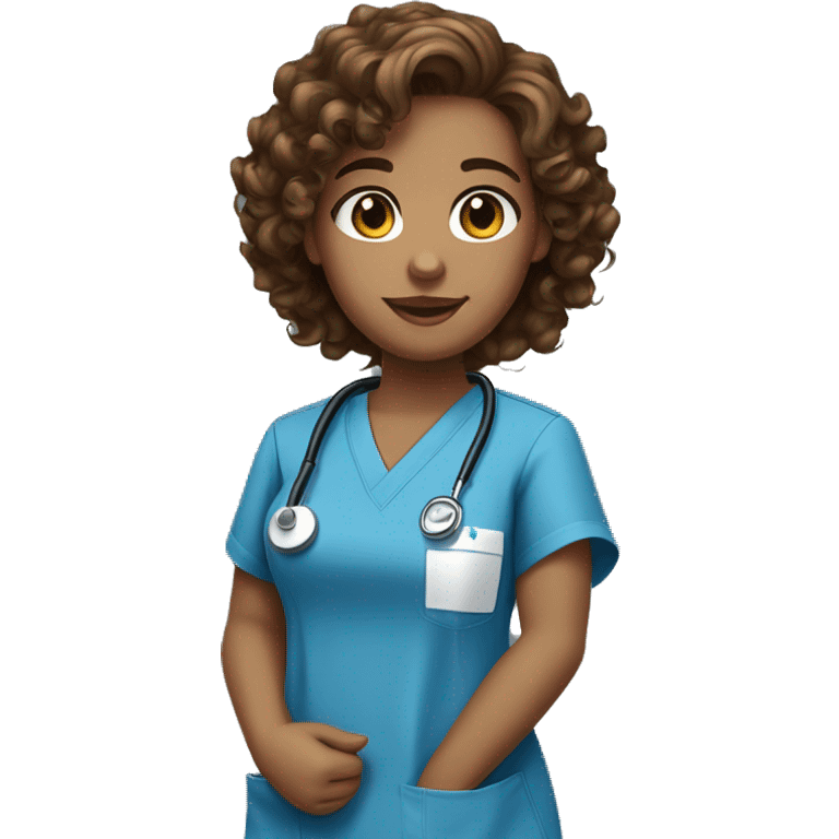 nurse blue scrubs curly brown hair hazel eyes emoji