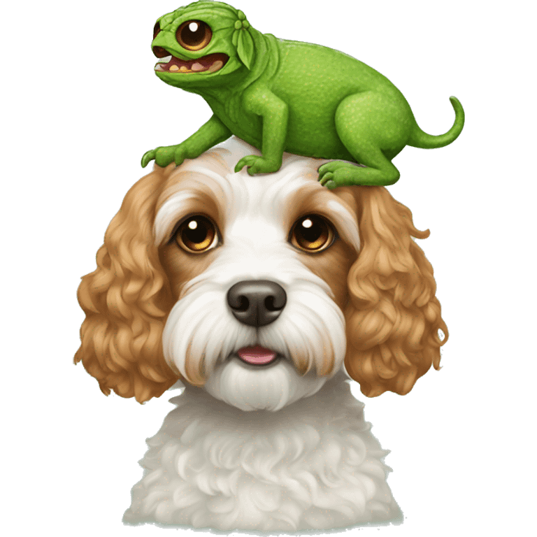 Cavoodle with lizard on head emoji