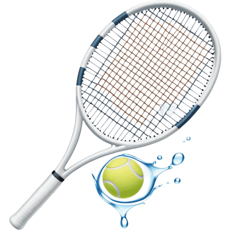 Pearl white tennis racket net, glowing with water ripple patterns emoji