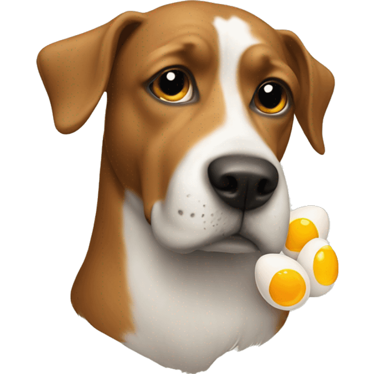 dog with one egg not broken and one egg broken in head emoji