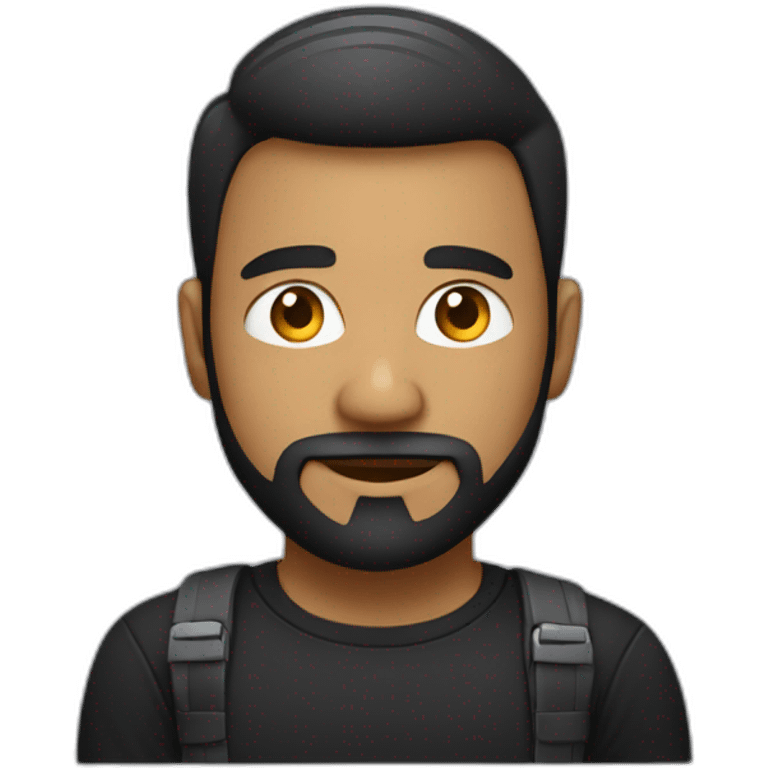 programmer with a little beard, black t-shirt and work with MacBook emoji