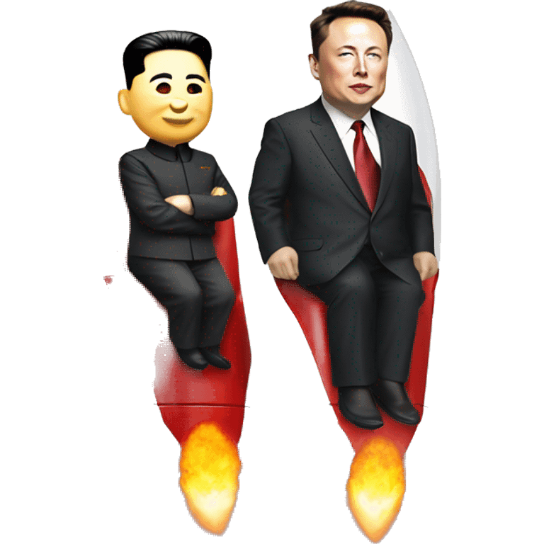 Kim Jong-un and Elon Musk are sitting on a rocket emoji