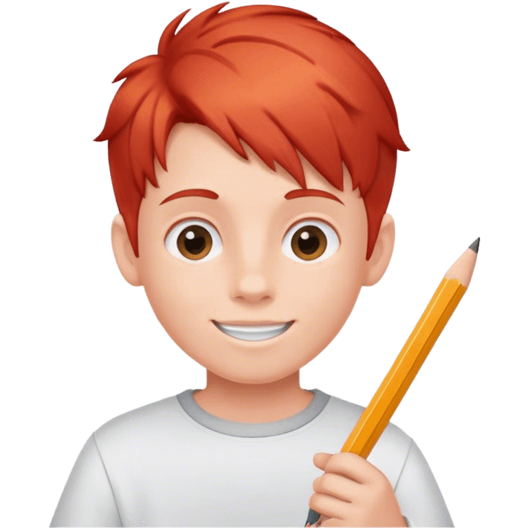 happy Boy with red hair whit pencil and white paper emoji