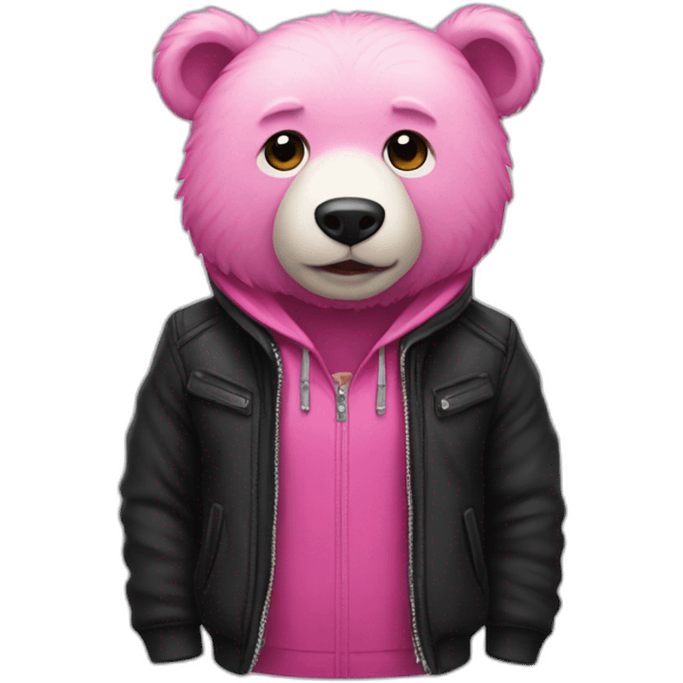 a pink bear with a black jacket emoji