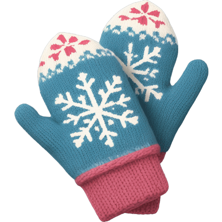 A pair of cozy knitted mittens with a snowflake design emoji