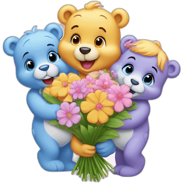 All the Care bears holding flower bouquet emoji