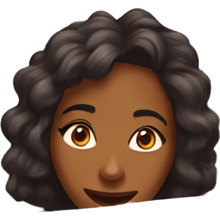 A beautiful brown skin woman with peeks cheerfully from an opening in a large cardboard box that eppear, her expression sad  emoji