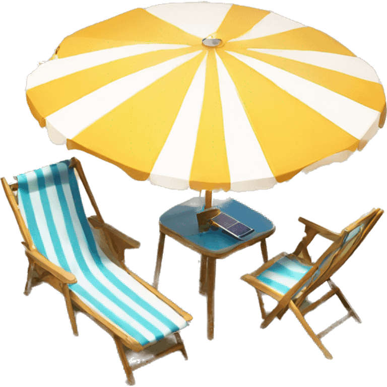 beach table with chair with Beach umbrella Include solar panels on the beach umbrella emoji