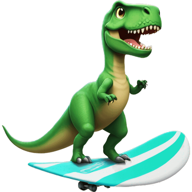 t-Rex wearing a tutu on a surfboard emoji