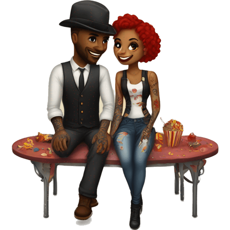 Romantic carnival date for beautiful tattooed couple emoji