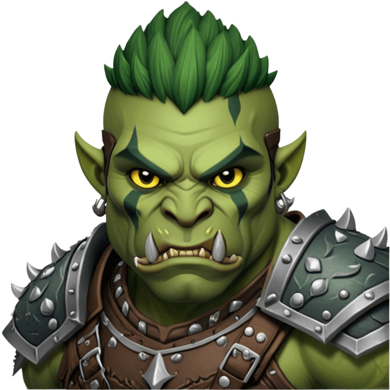 Cinematic Realistic WoW Orc Warrior Portrait, depicted with battle-scarred, rugged green skin and a powerful, muscular build that radiates primal strength. Clad in intricately detailed tribal armor accented with dark leather and iron embellishments in deep, earthy tones, his fierce eyes and determined expression exude honorable might. Rendered with lifelike texture and dramatic natural lighting, high shine, noble and formidable, capturing the essence of a legendary orc champion. emoji