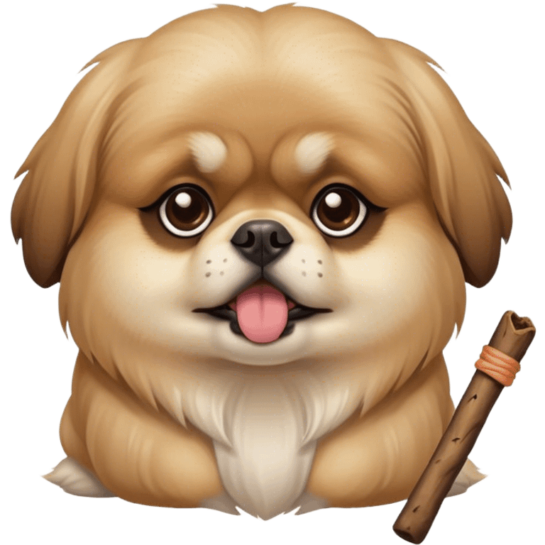 Pekingese dog with brown spout eating stick emoji